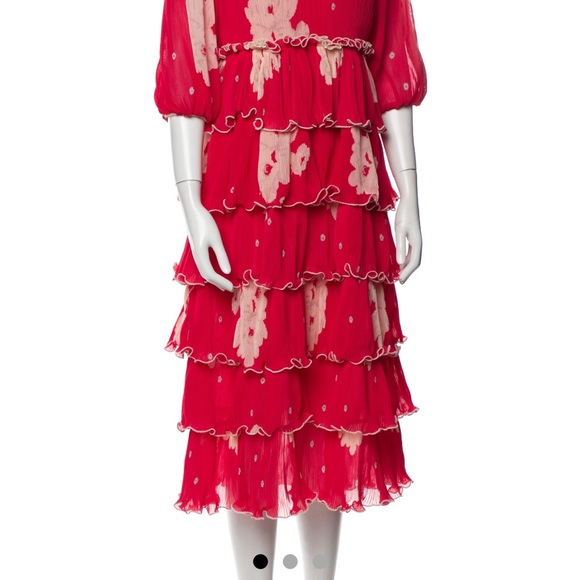 Ganni tiered floral-print plisse’ chiffon midi dress - Picture 3 of 11